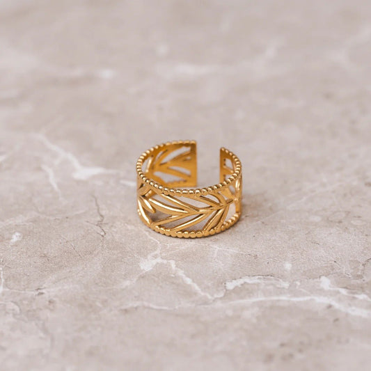 Anel Botânico Ajustável Banhado em Ouro 18K