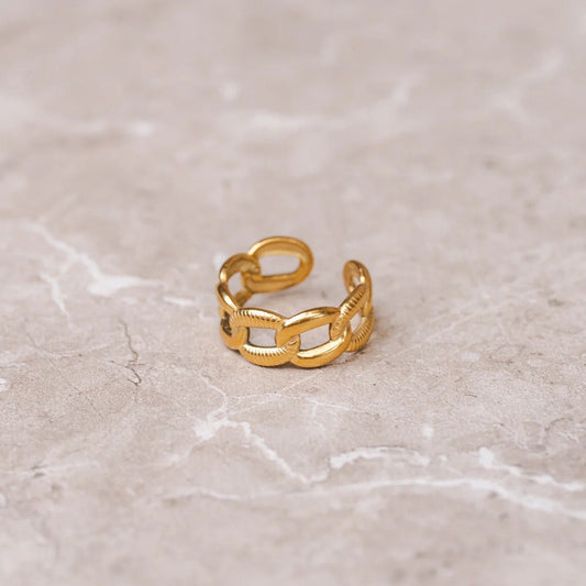 Anel Corrente Bold Ajustável Banhado em Ouro 18K