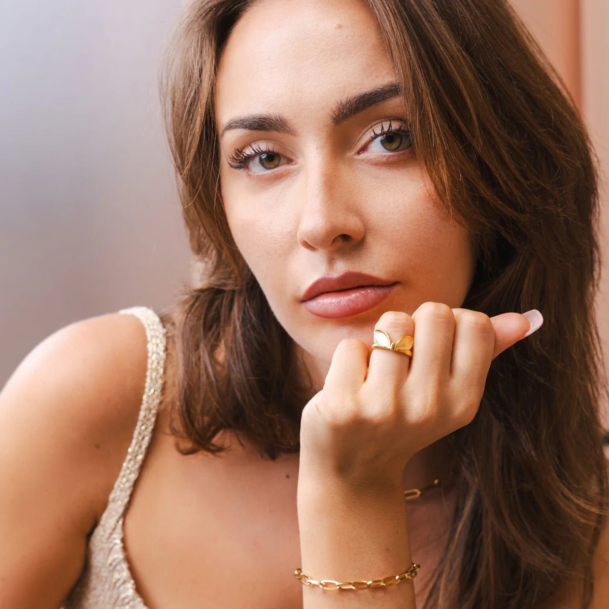 Anel Folhas Ajustável Banhado em Ouro 18K