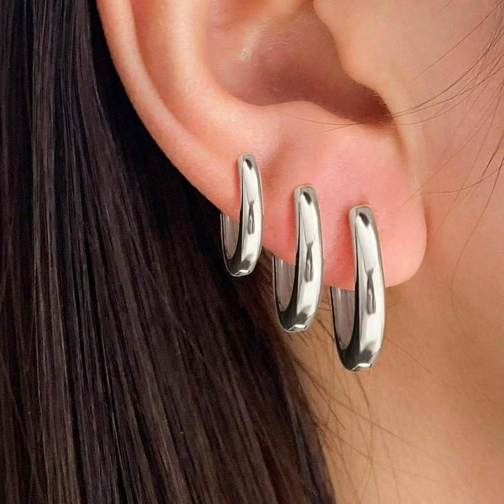 Kit 3 pares Brincos Clássicos Simples em forma de U 