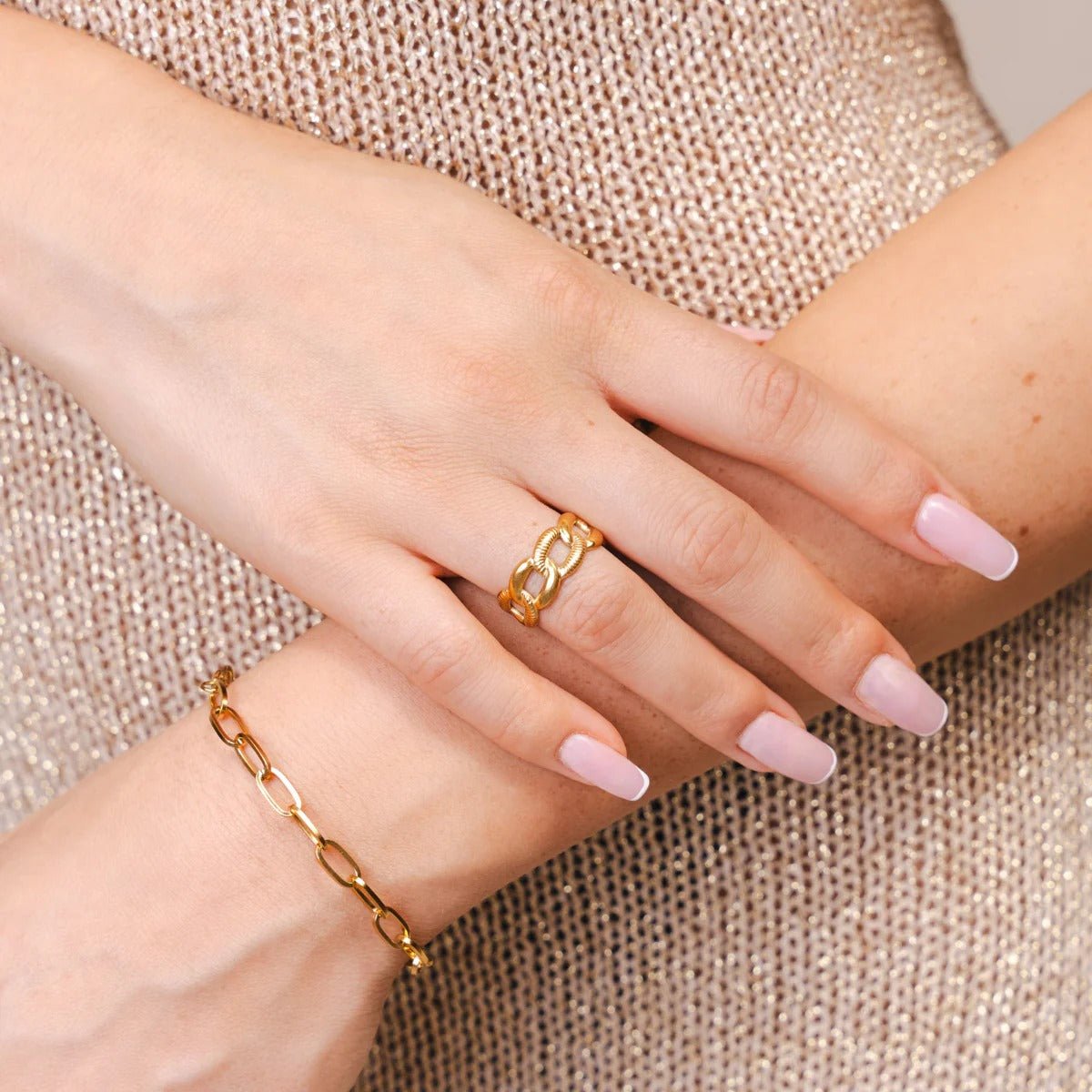 Anel Corrente Bold Ajustável Banhado em Ouro 18K