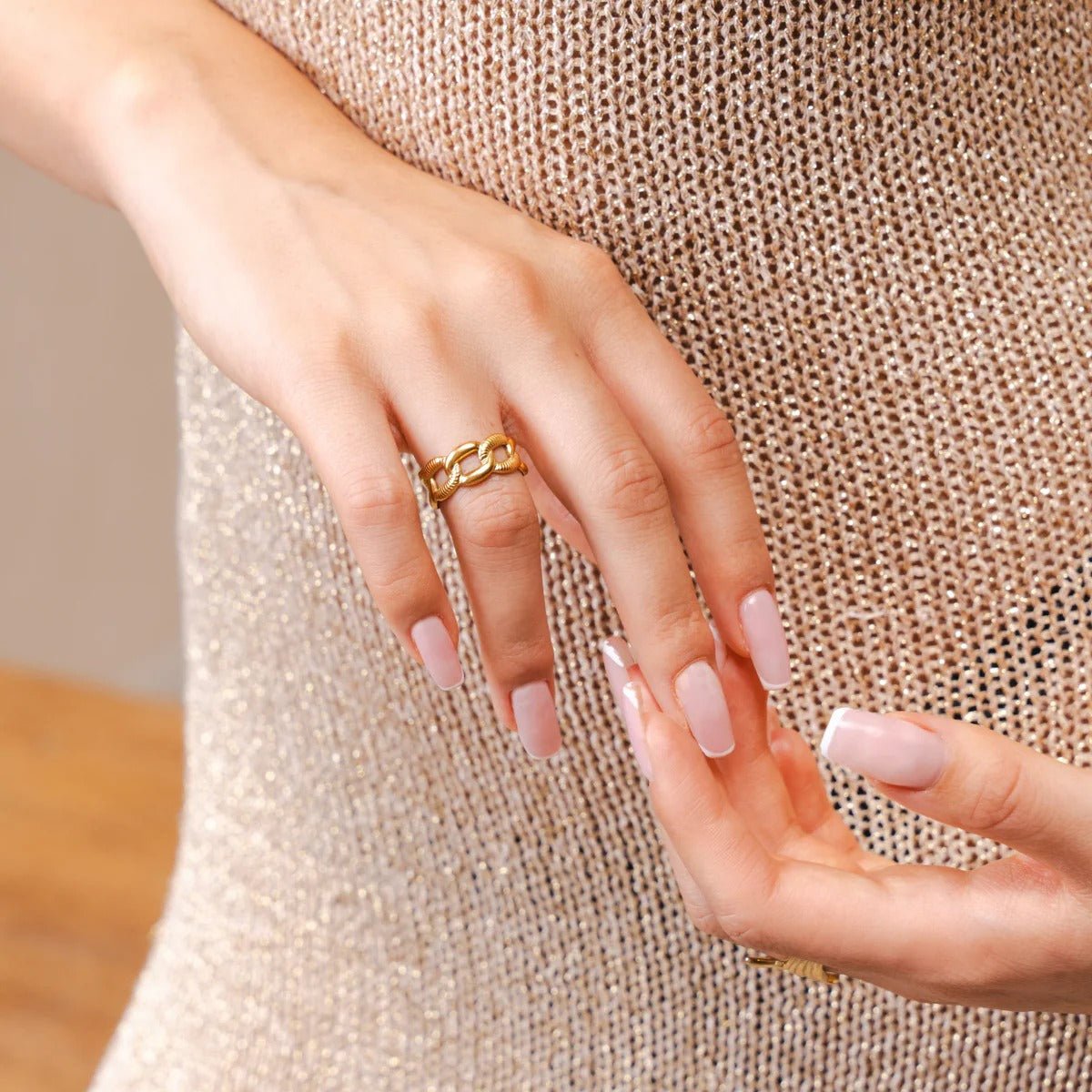 Anel Corrente Bold Ajustável Banhado em Ouro 18K